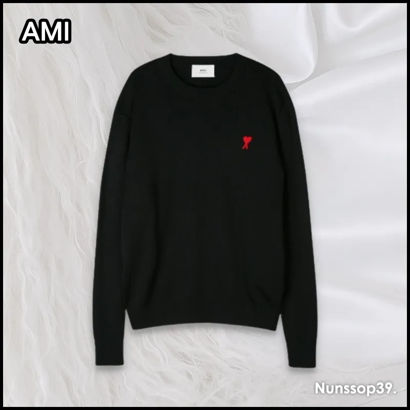 AMI PARIS  |Crew Neck Unisex Wool Street Style Long Sleeves Plain Logo