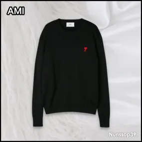 AMI PARIS  |Crew Neck Unisex Wool Street Style Long Sleeves Plain Logo