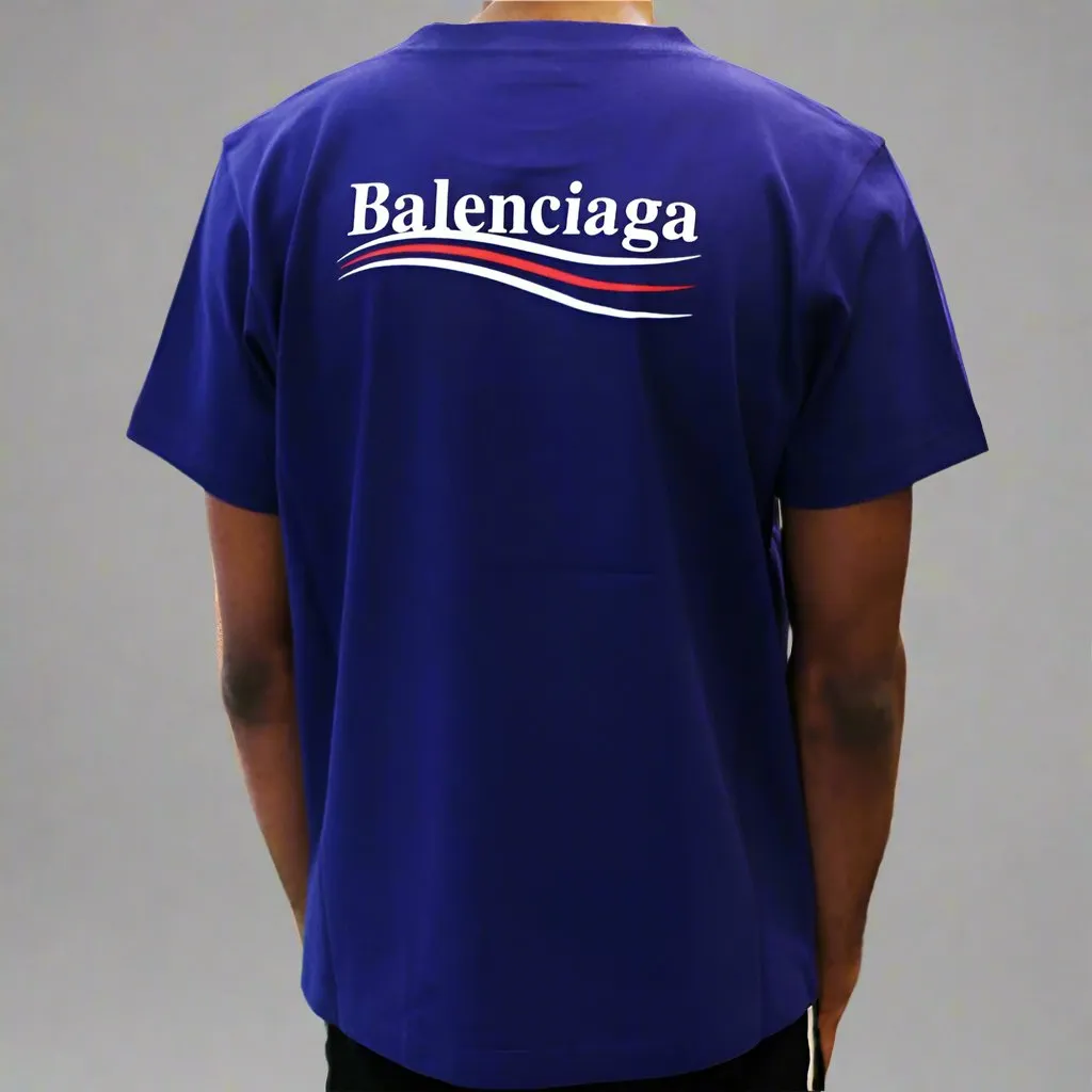 Balenciaga Political Campaign Embroidery Large Fit Tee Blue