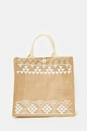 Beige Printed Shopping Bag