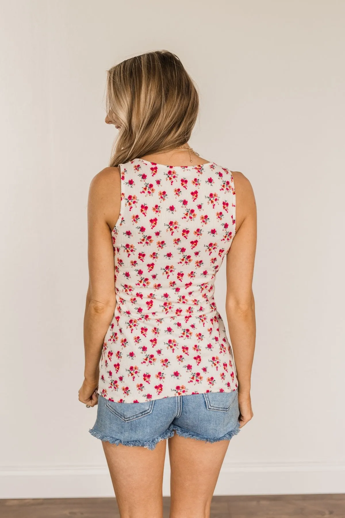 Beyond Breathtaking Zipper Henley Tank- Ivory & Fuchsia