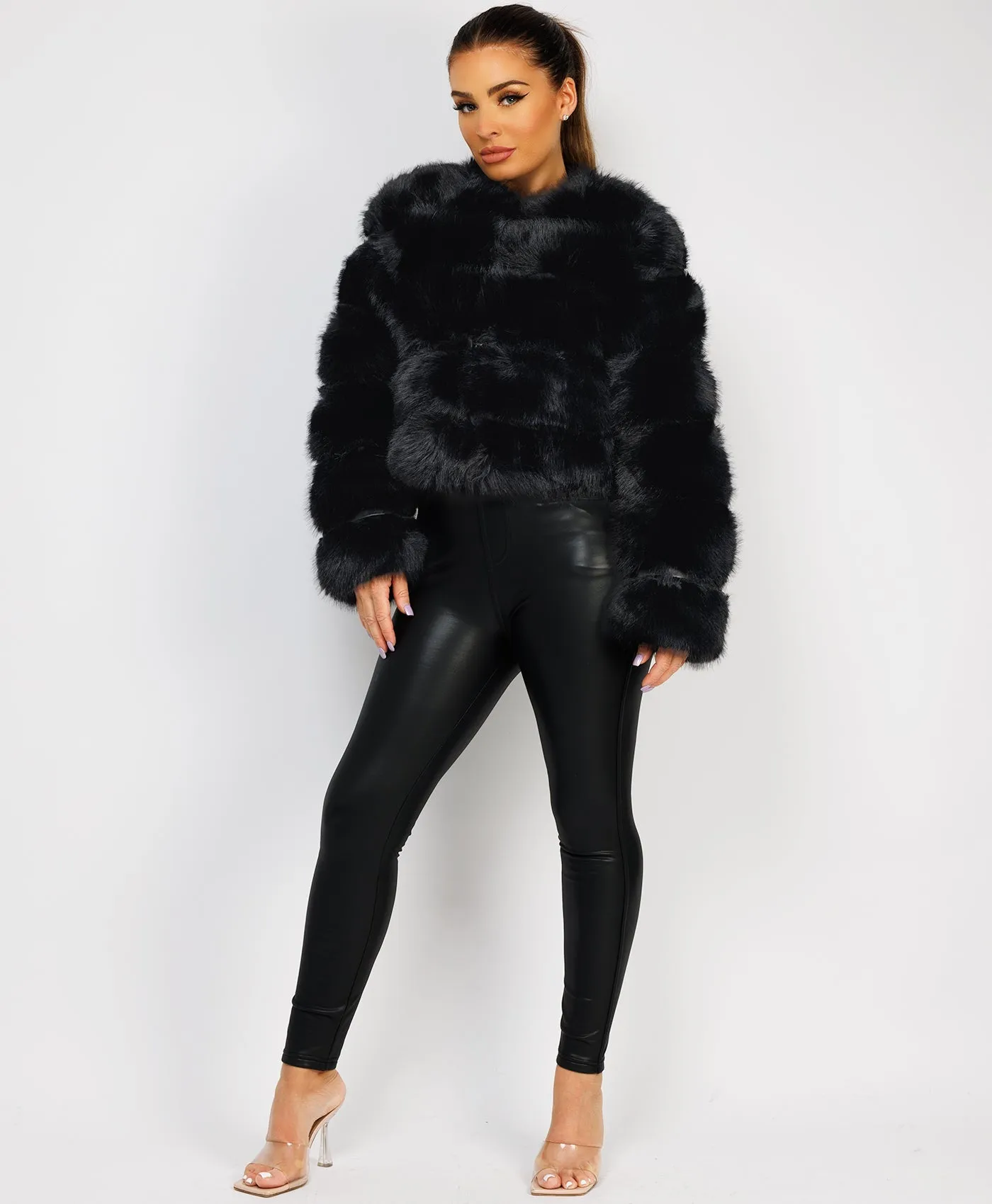 Black Premium Faux Fur Tiered Coat Jacket