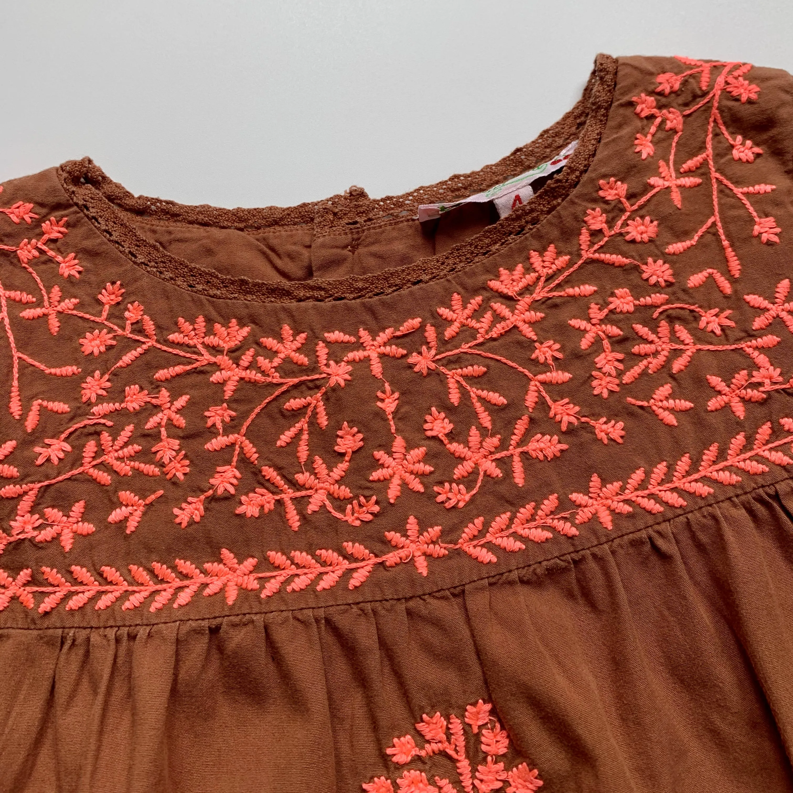 Bonpoint Rust Peasant Top With Neon Embroidery: 4 Years