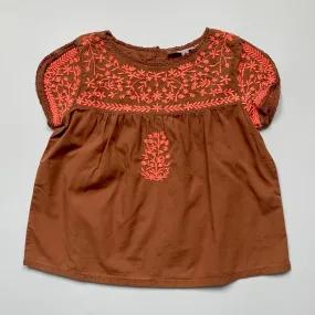 Bonpoint Rust Peasant Top With Neon Embroidery: 4 Years