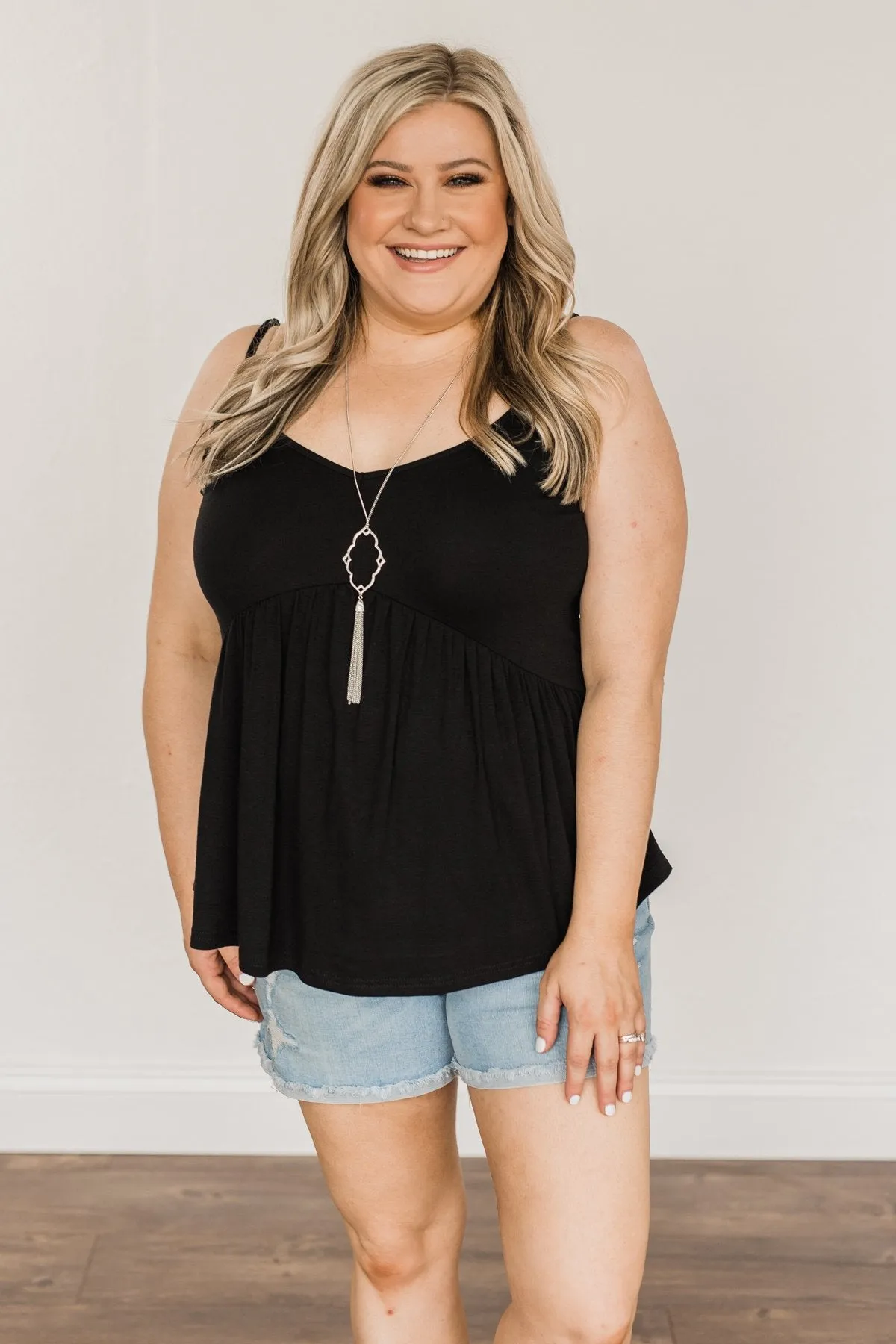 Bright As The Moon Babydoll Tank Top- Black