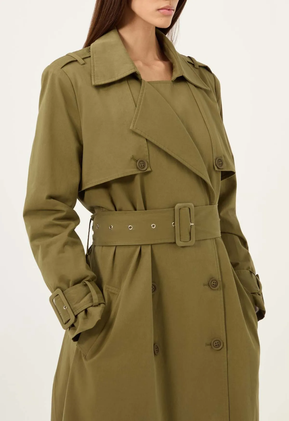 Cargo Trench Coat - Army Green