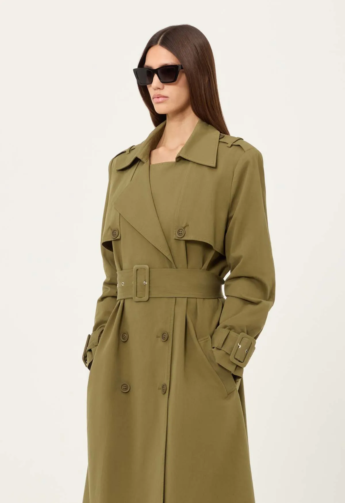 Cargo Trench Coat - Army Green