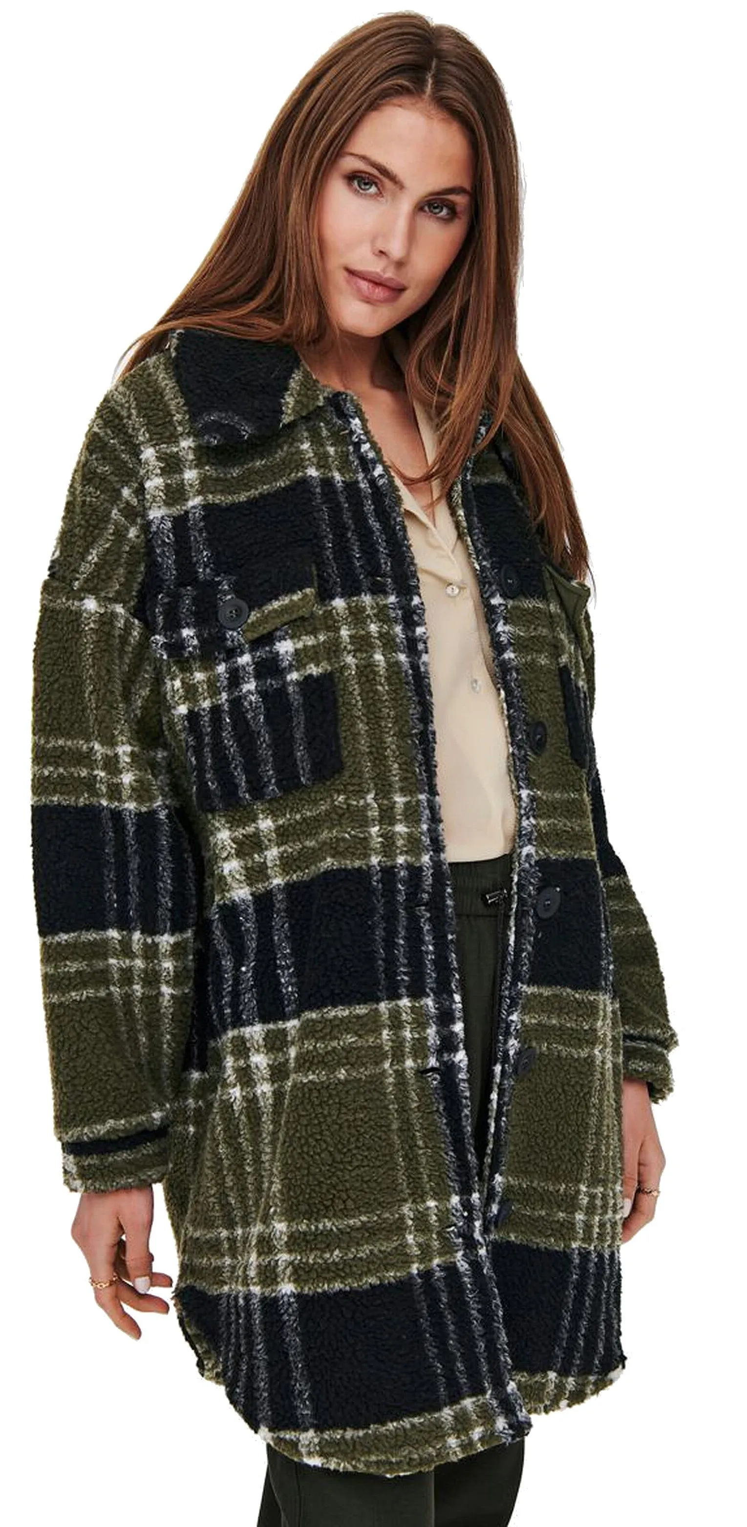 coat ONLY New Camilla Teddy Shacket Aop CC Otw - Kalamata Check - women´s