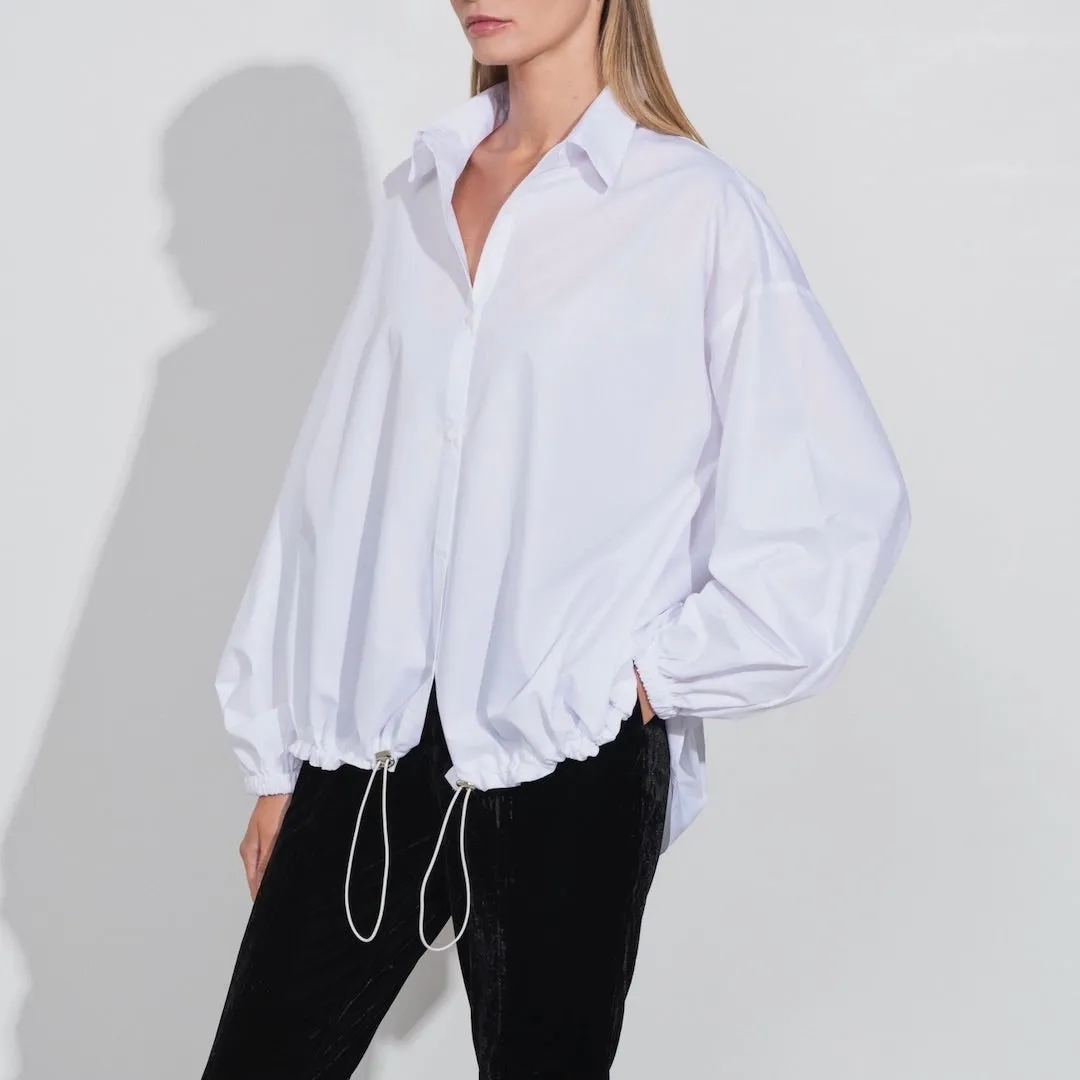 Cotton Blend Long Sleeve Blouse, White