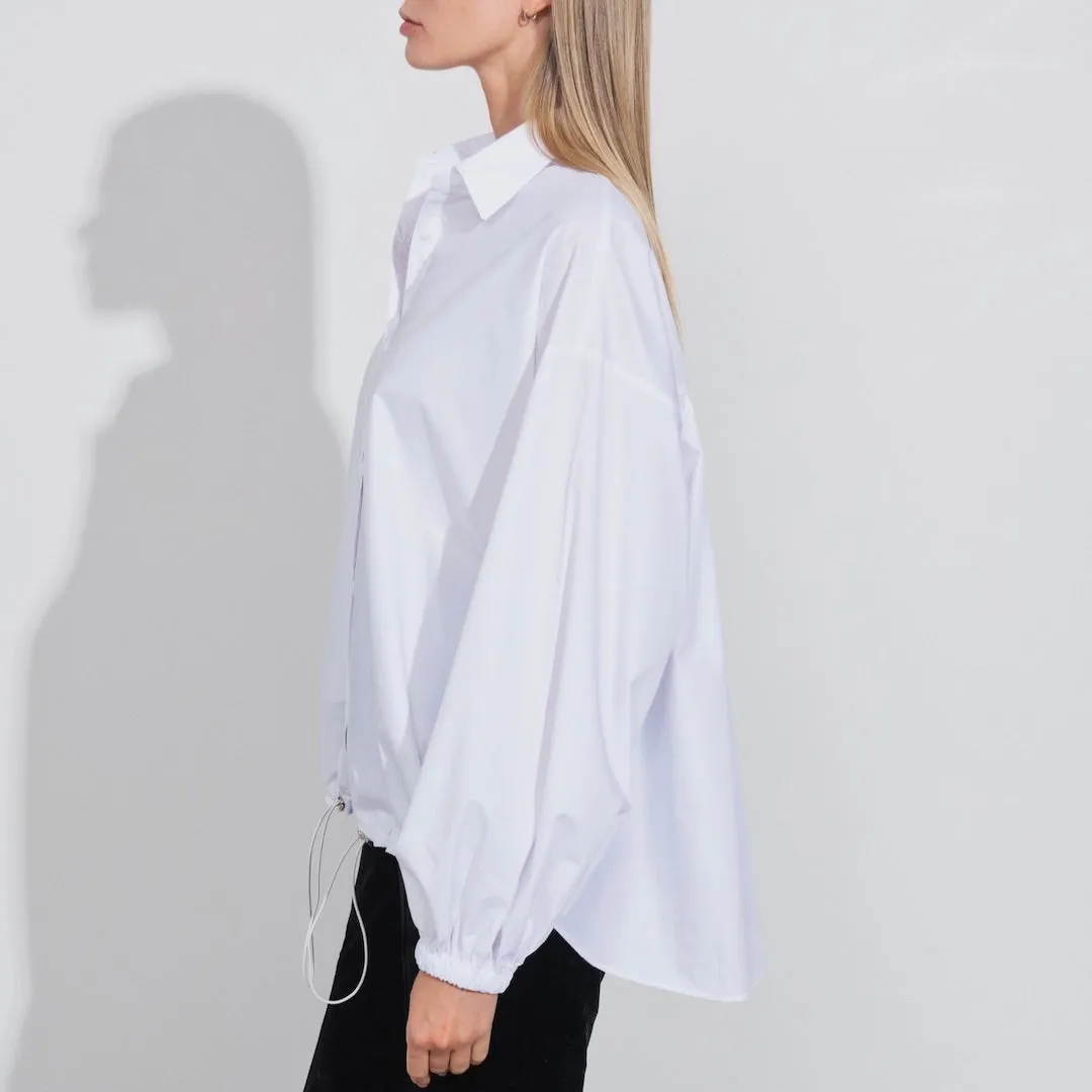 Cotton Blend Long Sleeve Blouse, White