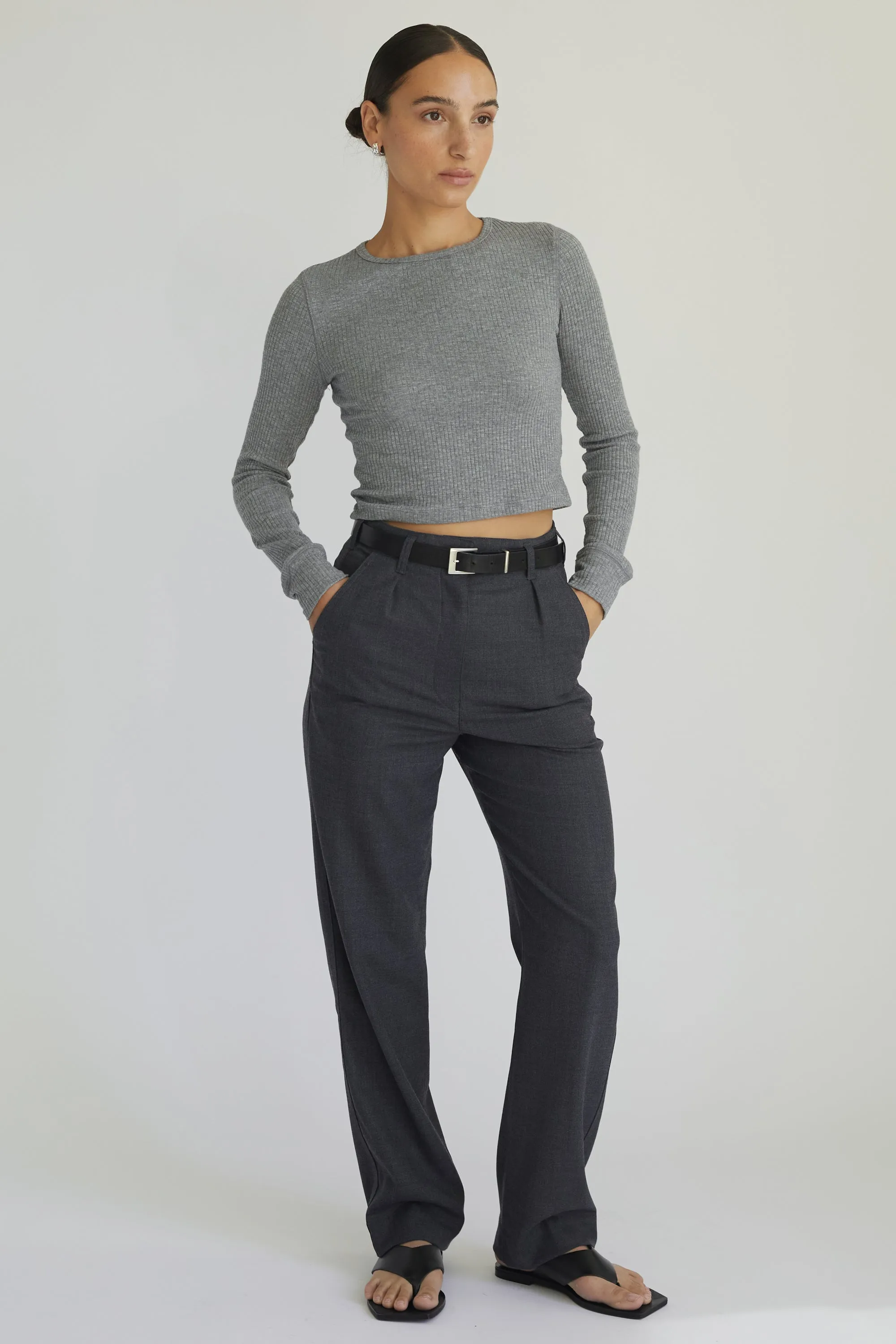 Cropped Fitted Long Sleeve Top