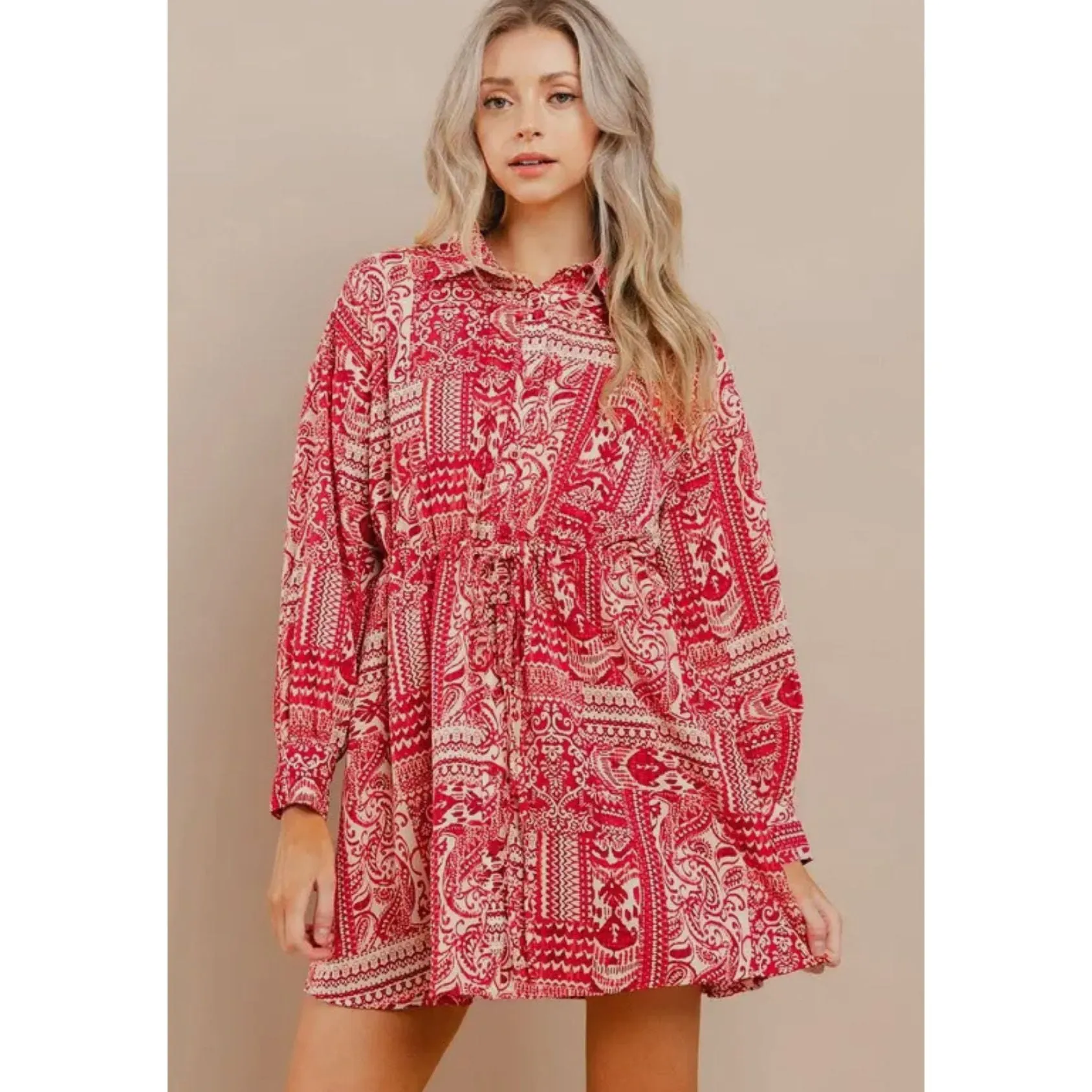 Dana Red Printed Longsleeve TCEC Dress