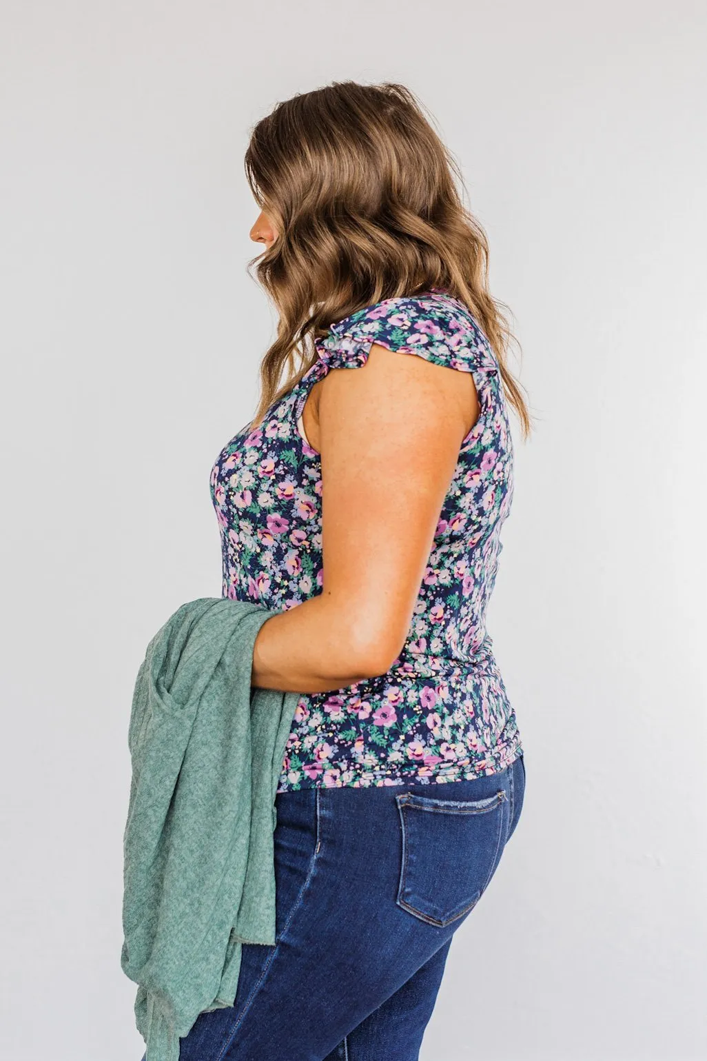 Dance Through The Petals Floral Top- Navy