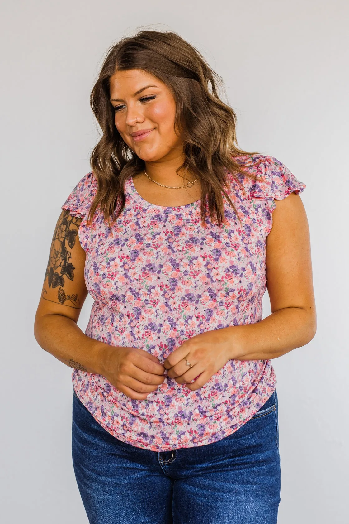 Dance Through The Petals Floral Top- Pink