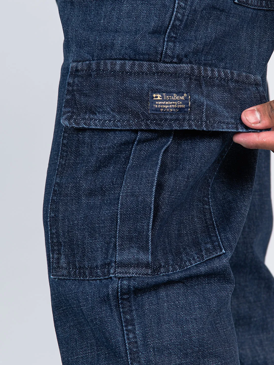 Dark Blue Baggy-Fit Cargo Denim Jeans