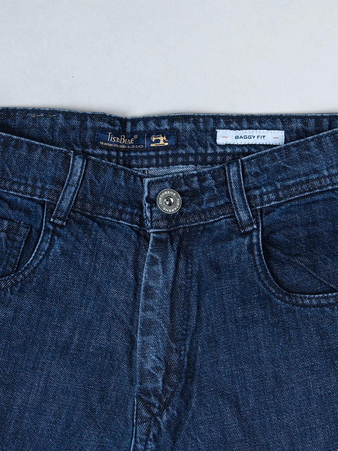 Dark Blue Baggy-Fit Cargo Denim Jeans