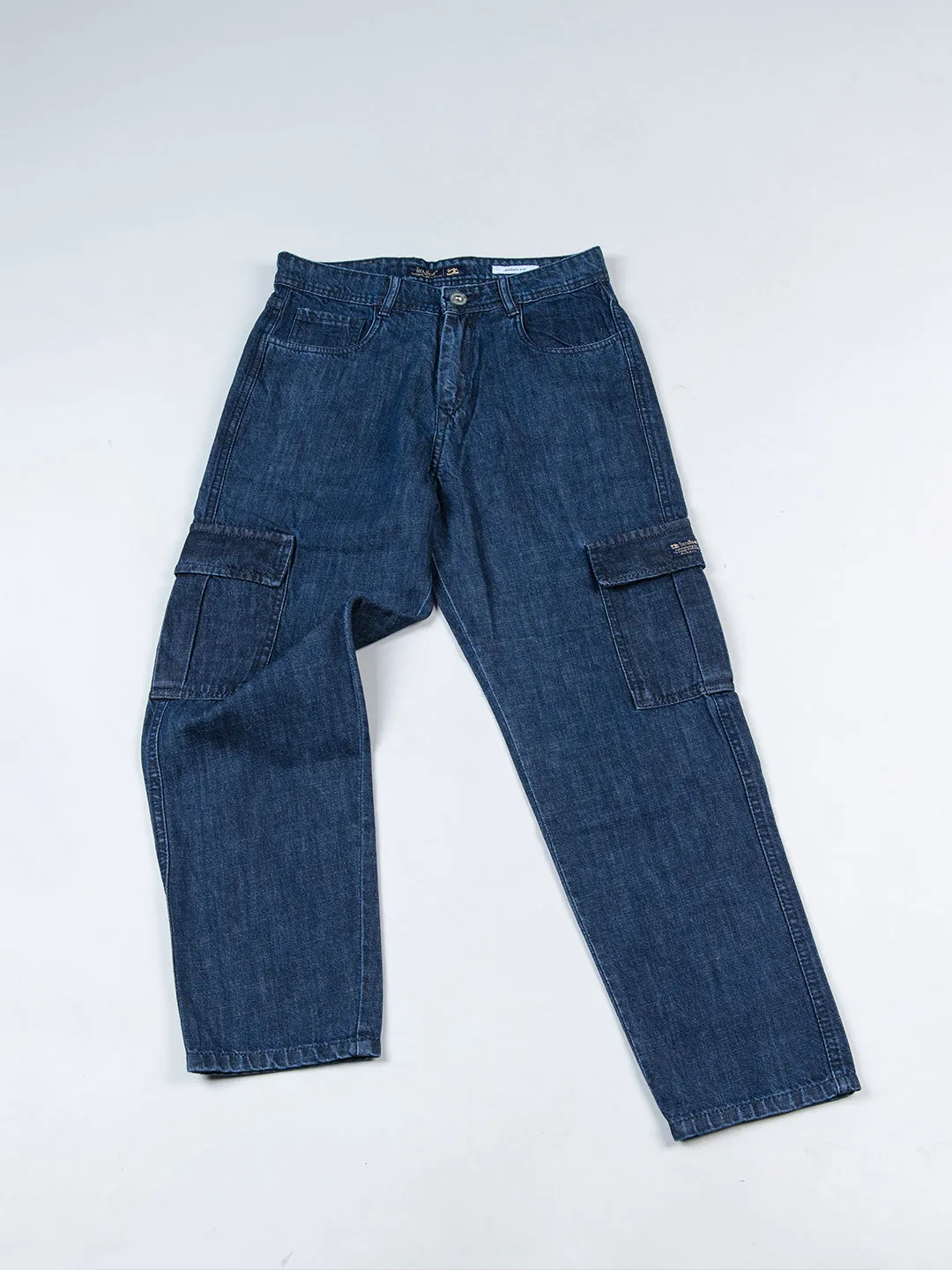 Dark Blue Baggy-Fit Cargo Denim Jeans