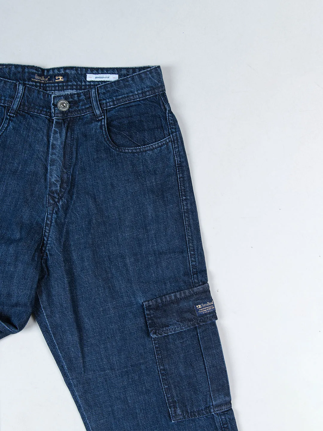 Dark Blue Baggy-Fit Cargo Denim Jeans