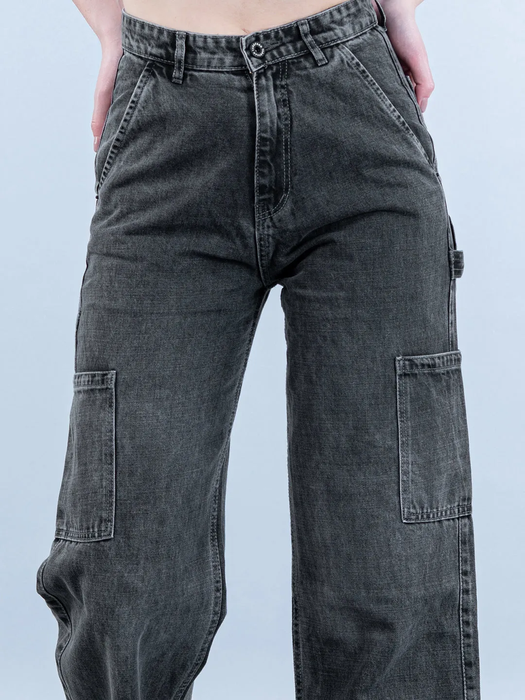 Dark Grey Cargo Jeans For Women