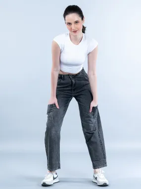 Dark Grey Cargo Jeans For Women