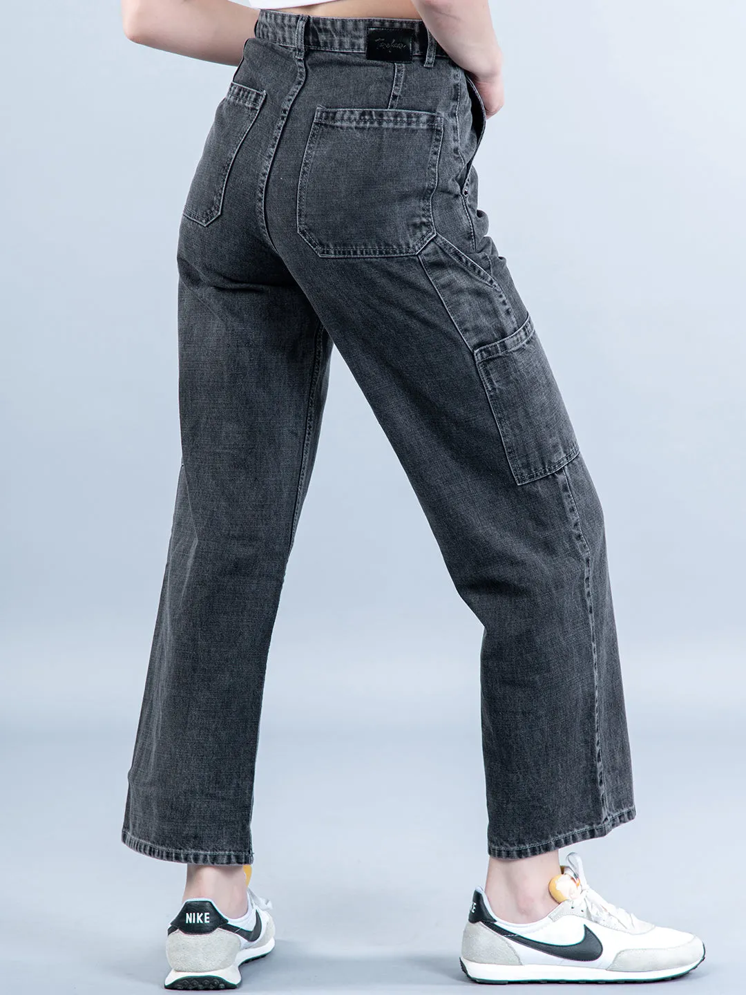 Dark Grey Cargo Jeans For Women