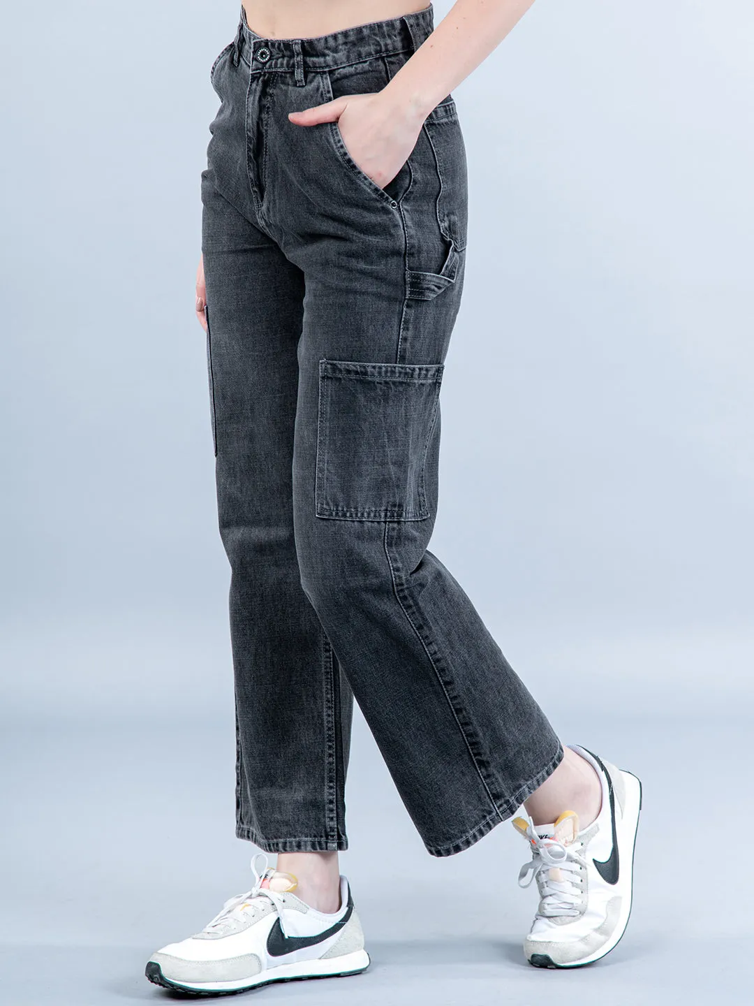 Dark Grey Cargo Jeans For Women