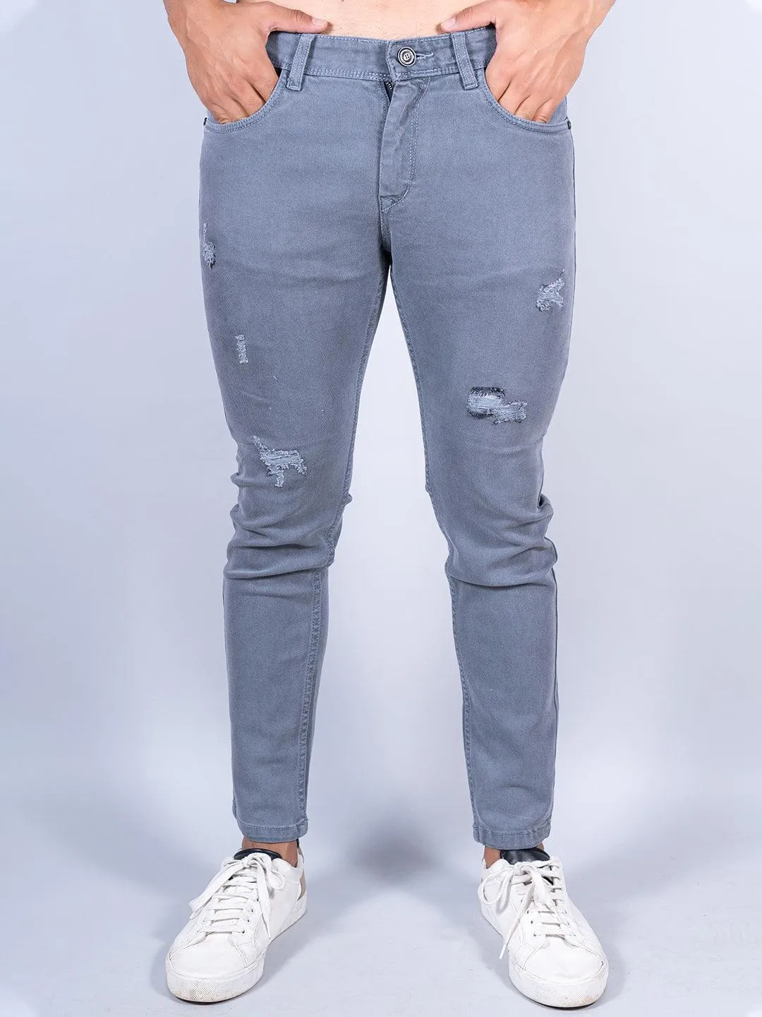 Dark Grey Distressed Loose Ankle Mens Jeans