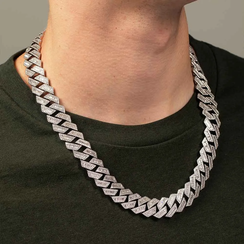 Diamond Baguette Straight Edge Cuban Chain 18mm