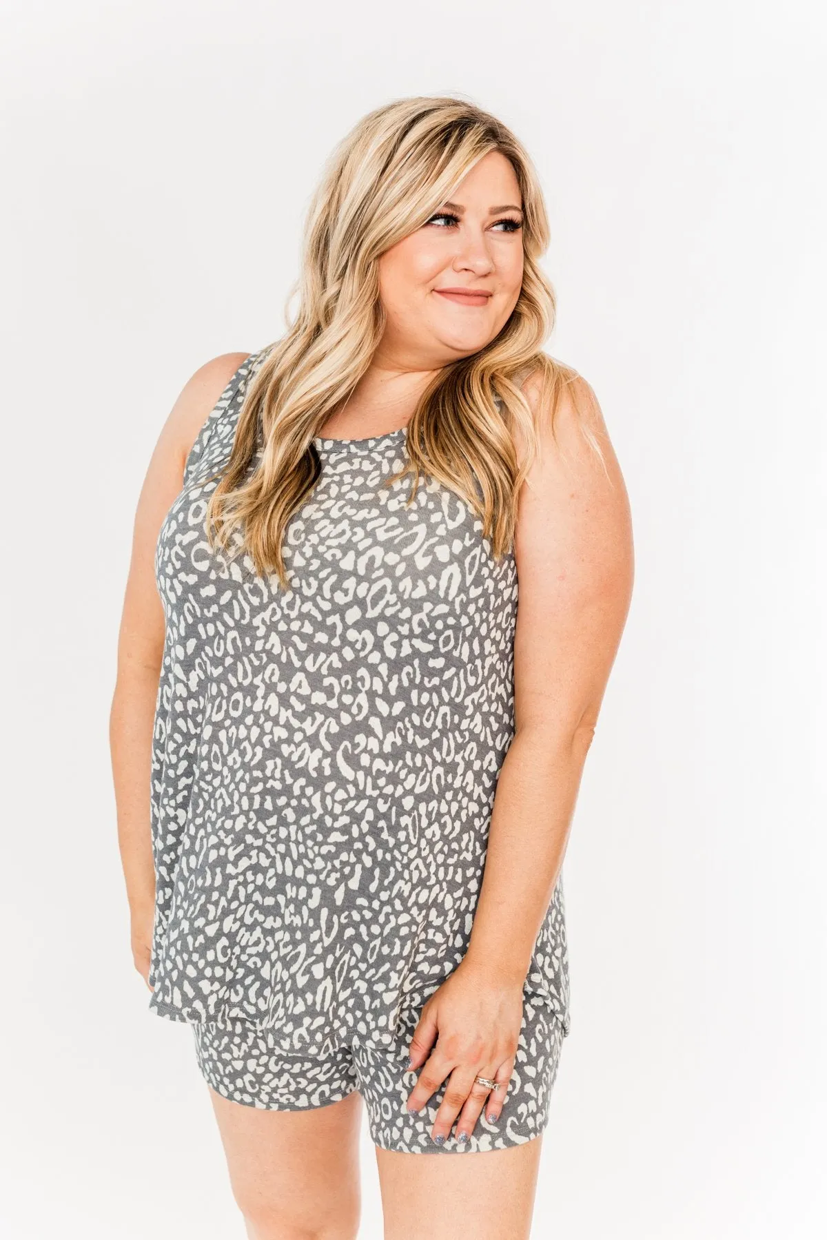 Discover Your Journey Leopard Tank Top- Charcoal & Ivory