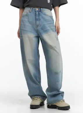 Distressed Baggy Straight Jeans CM418