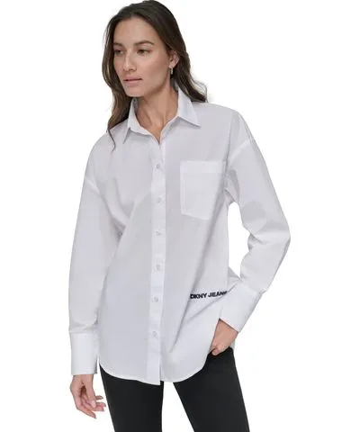 Dkny Jeans Women's Oversized Logo-Print Shirt