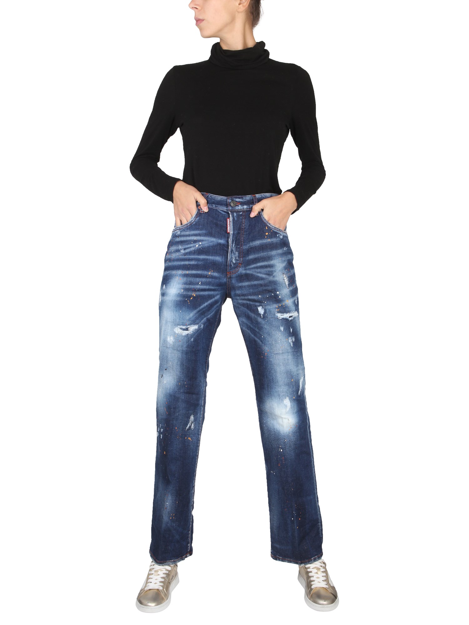 DSQUARED    COTTON DENIM ROADIE JEANS