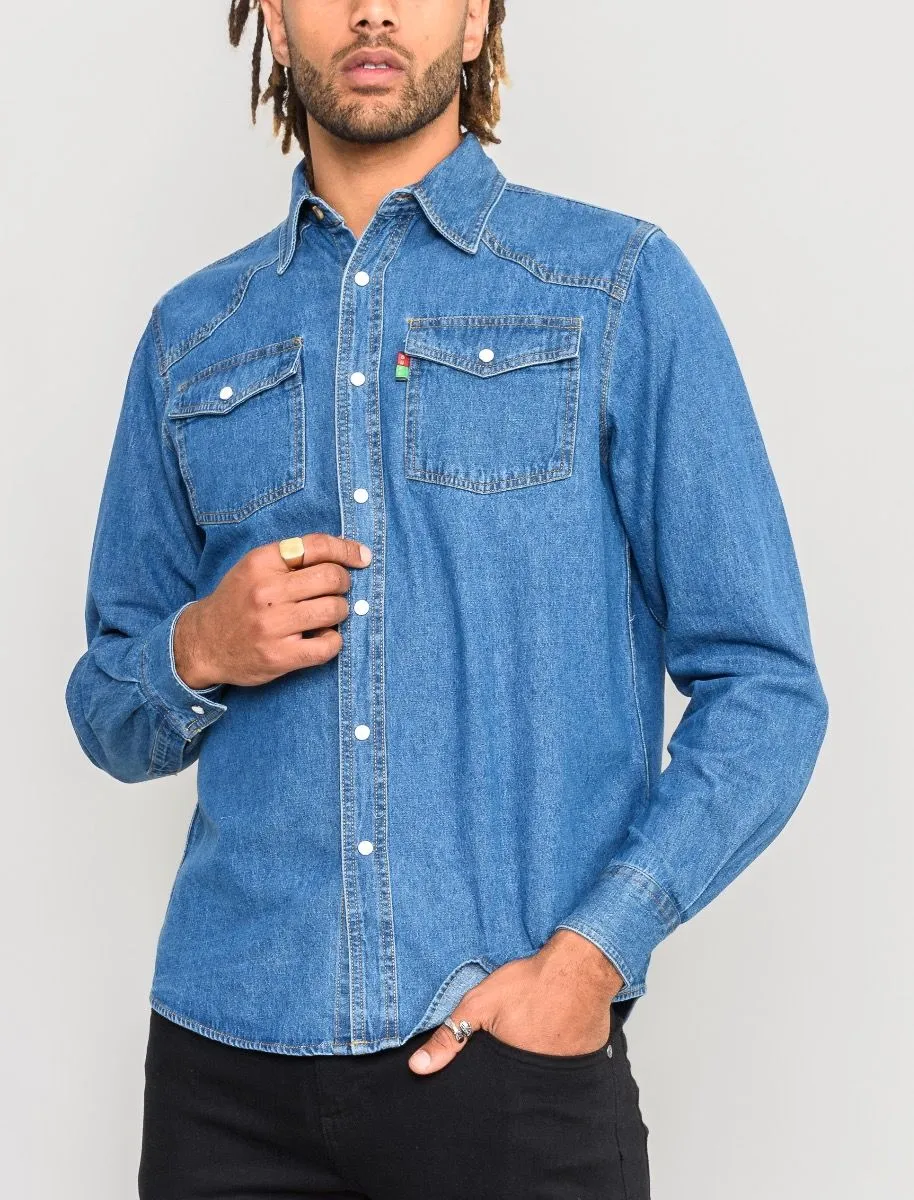 Duke Kingsize Big Western Denim Shirt Blue Regular Fit