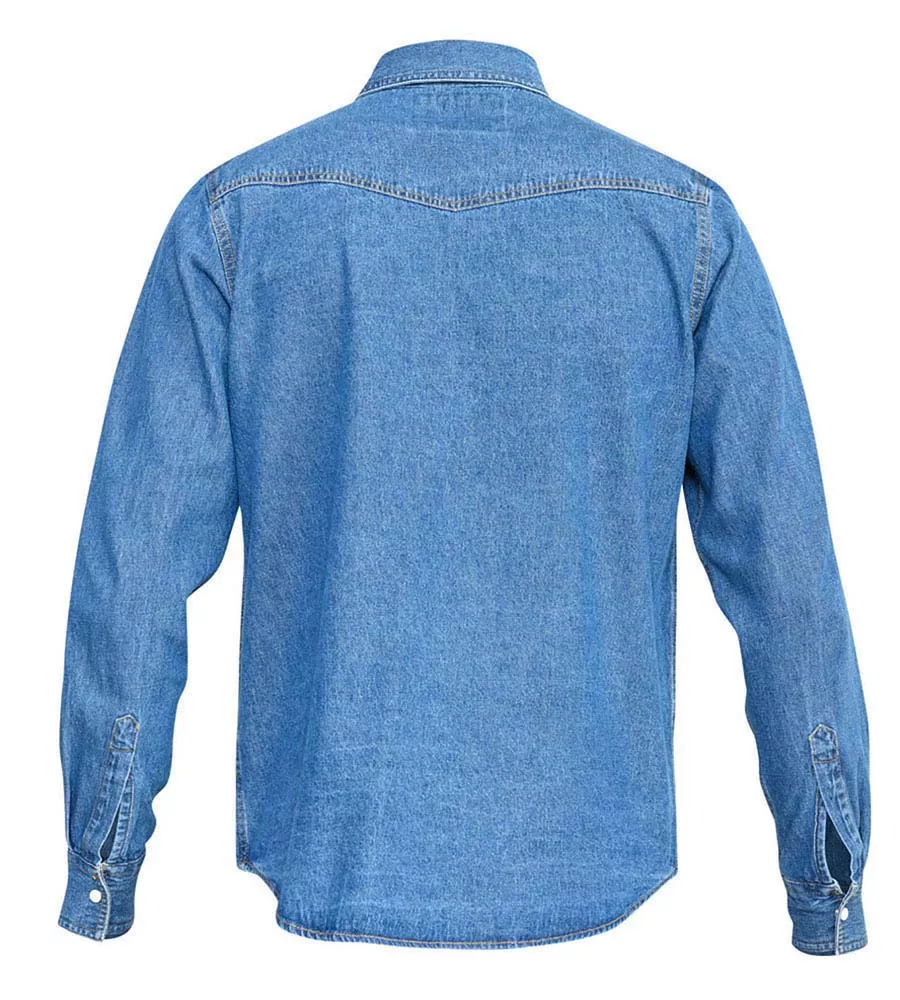 Duke Mens Long Sleeve Blue Denim Shirt Western Style (WESTERN  BLUE STONEWASH)