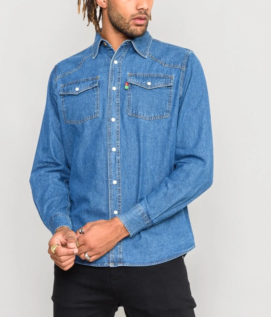 Duke Western Denim Shirt Blue Regular Fit