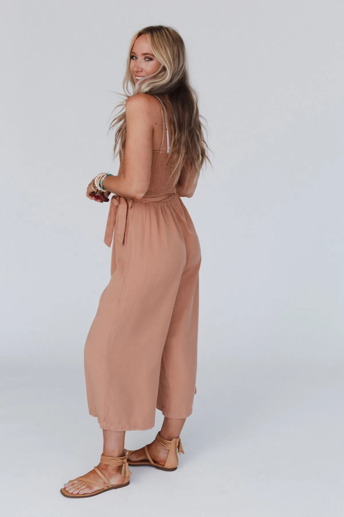 East Side Smocked Jumpsuit - Camel