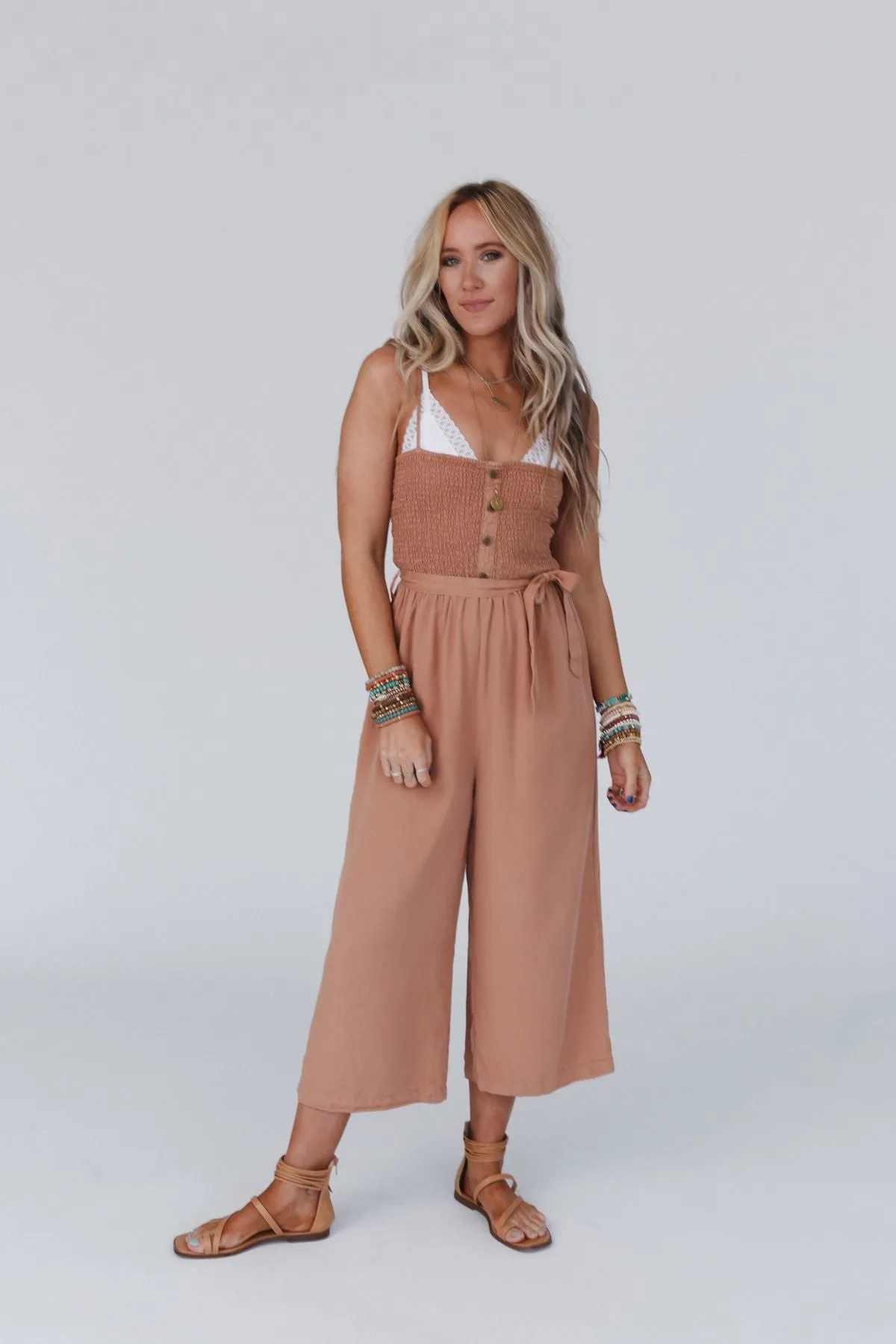 East Side Smocked Jumpsuit - Camel