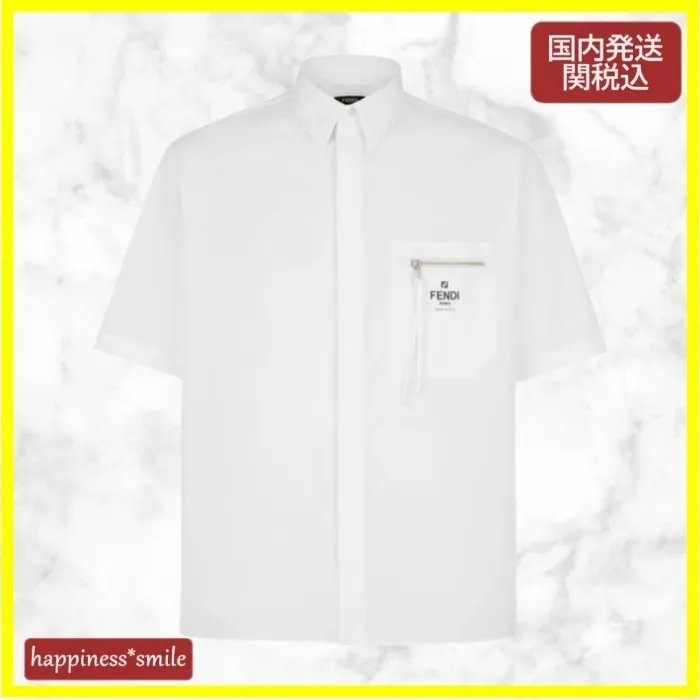 FENDI  |Plain Short Sleeves Logo Luxury Shirts