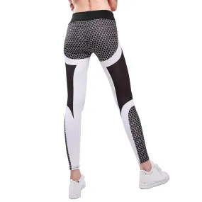 Fitness Women's Leggings Honeycomb Printed Workout Pants Black White Breathable Slimming Elasticity Girl Leggings