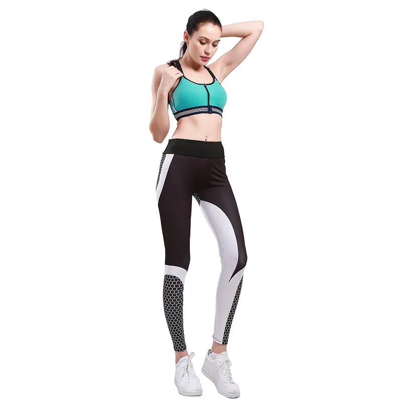 Fitness Women's Leggings Honeycomb Printed Workout Pants Black White Breathable Slimming Elasticity Girl Leggings