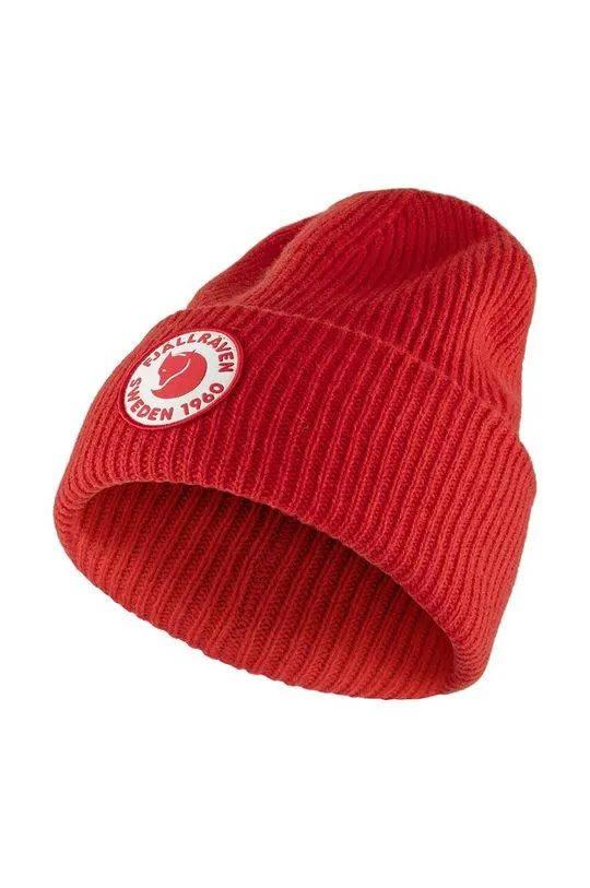 Fjallraven wool beanie 1963 Logo red color F78142.334