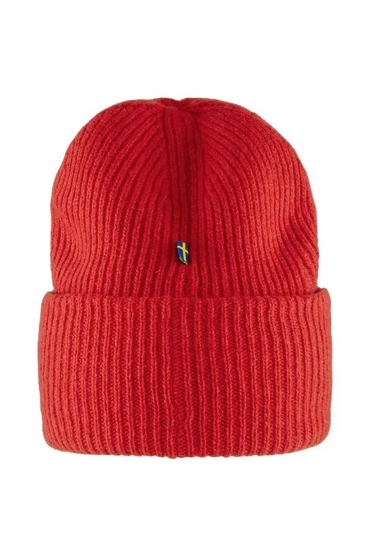 Fjallraven wool beanie 1963 Logo red color F78142.334