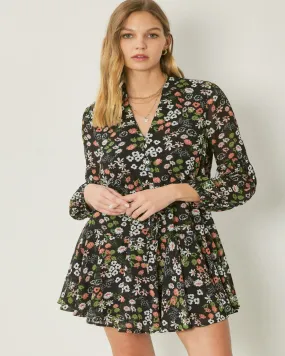 Floral Print Long Sleeve Mini dress