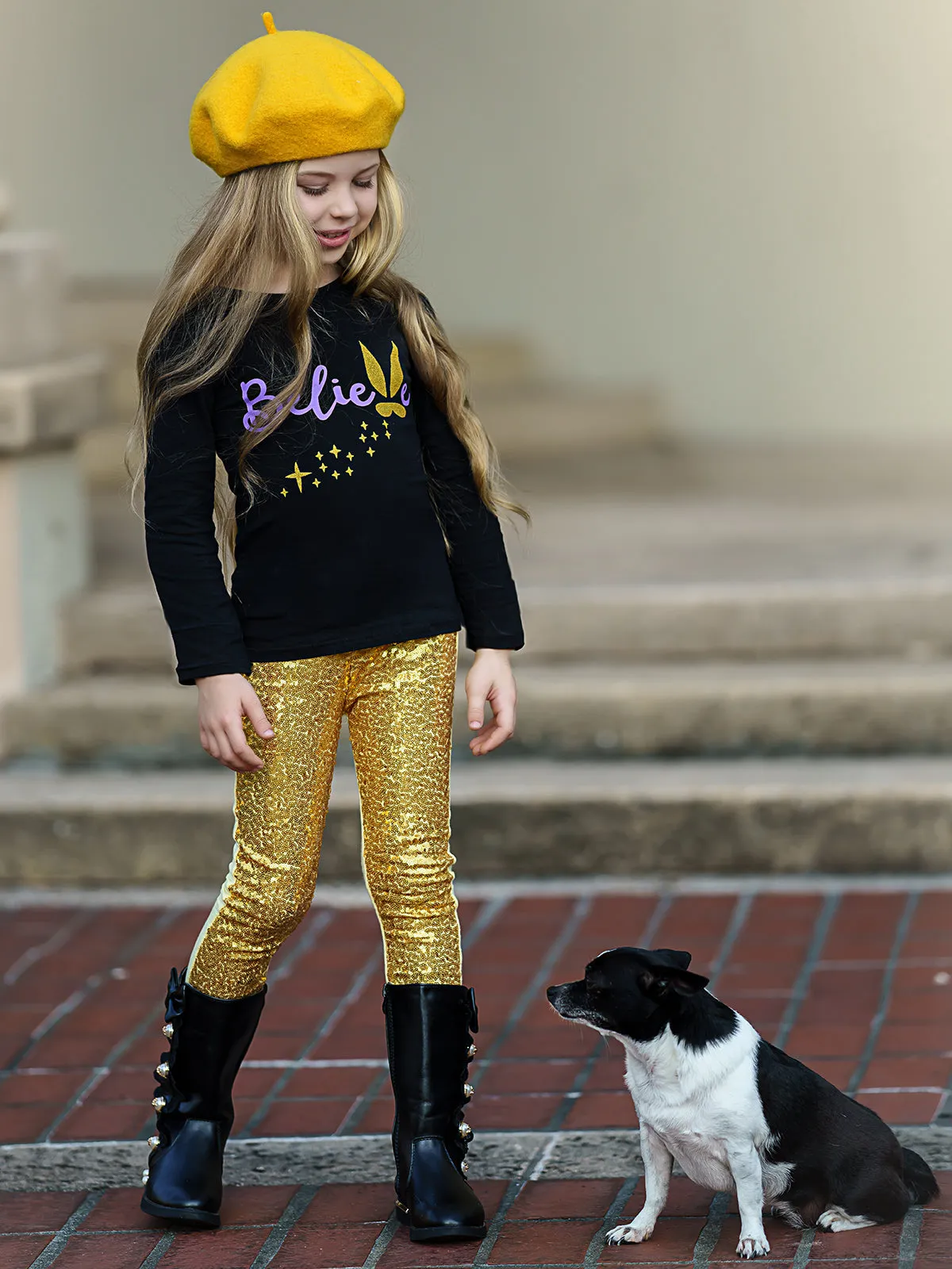 Girls Believe Bunny Long Sleeve Tunic And Sequin Legging Set