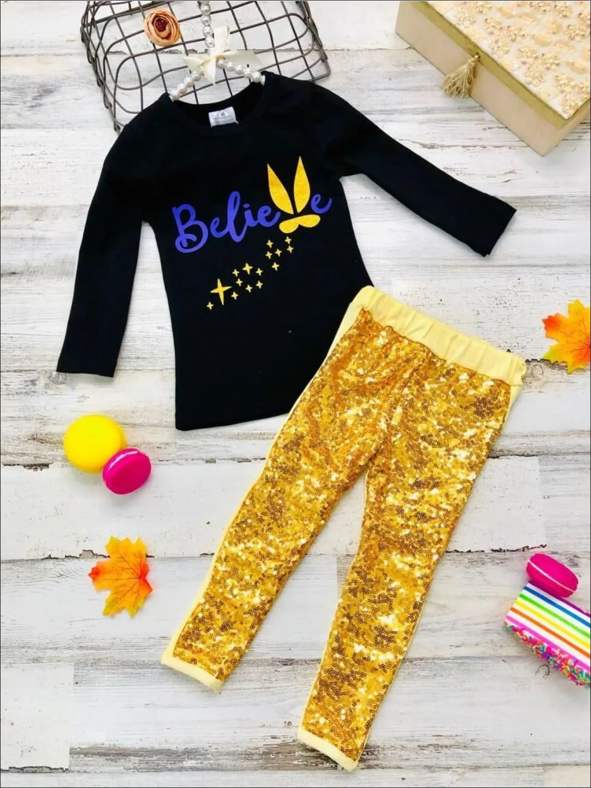 Girls Believe Bunny Long Sleeve Tunic And Sequin Legging Set