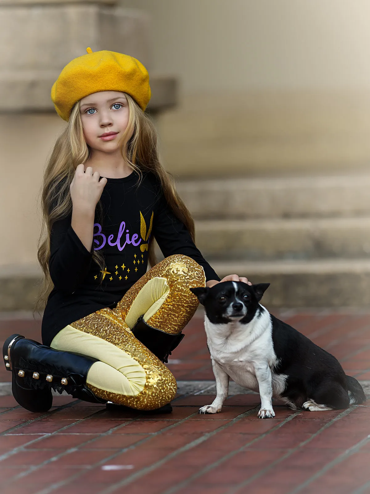 Girls Believe Bunny Long Sleeve Tunic And Sequin Legging Set