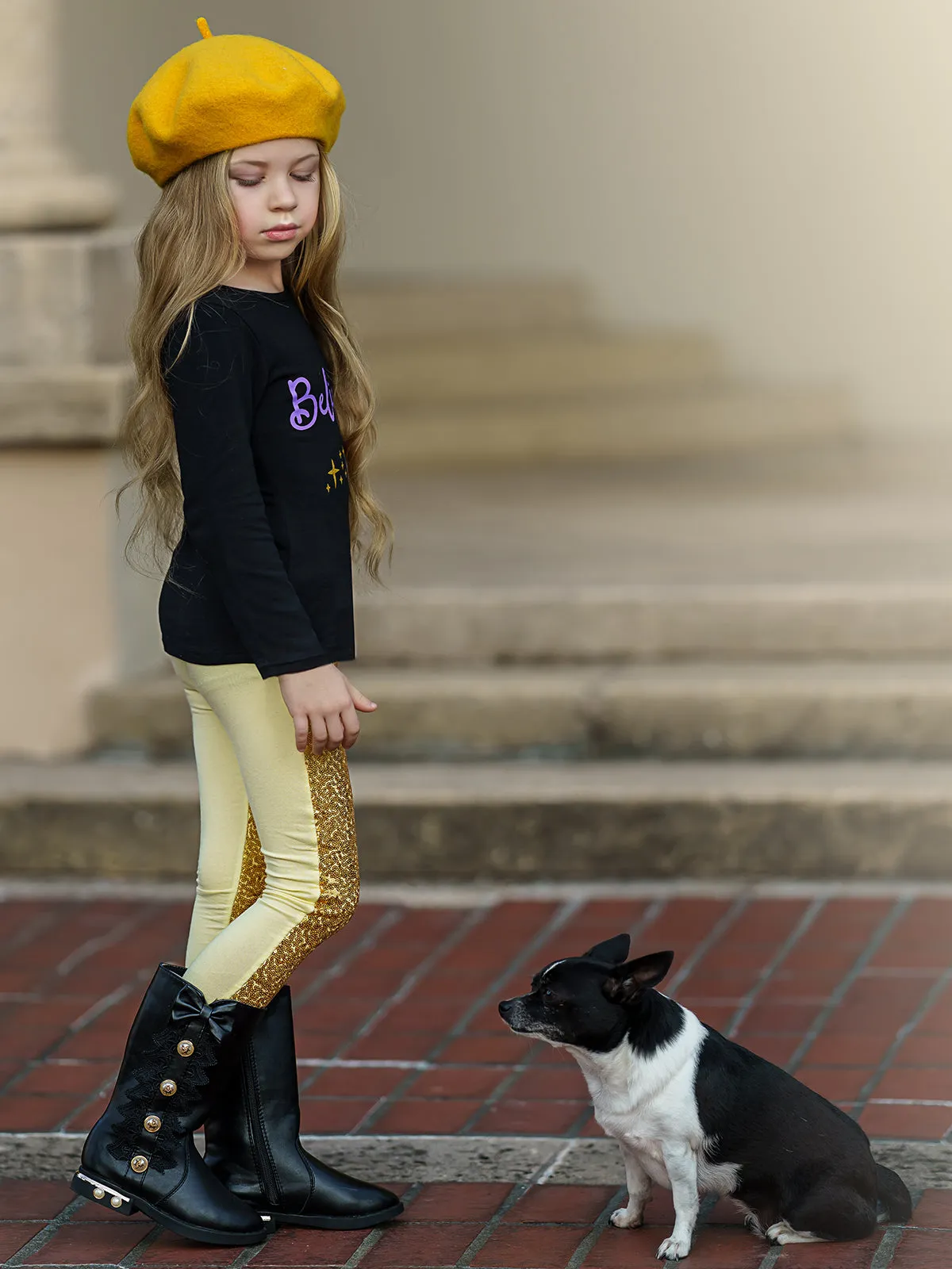 Girls Believe Bunny Long Sleeve Tunic And Sequin Legging Set