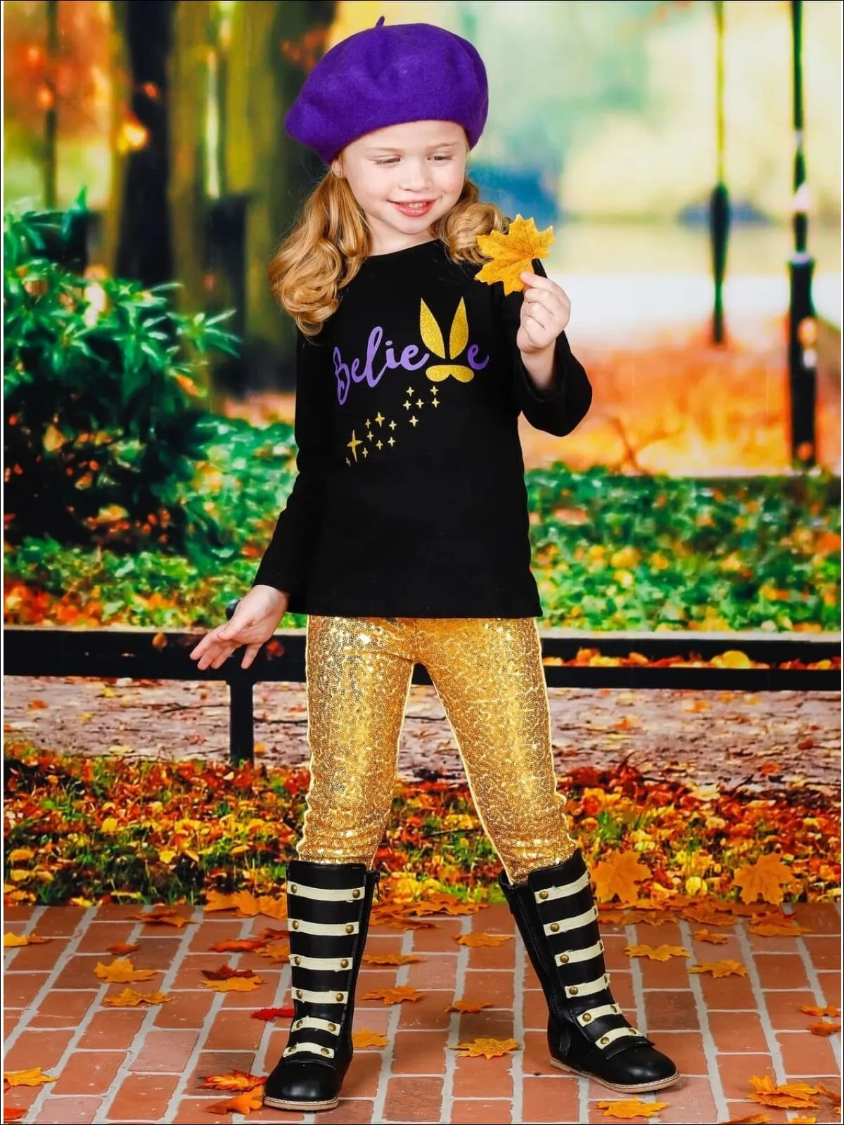 Girls Believe Bunny Long Sleeve Tunic And Sequin Legging Set