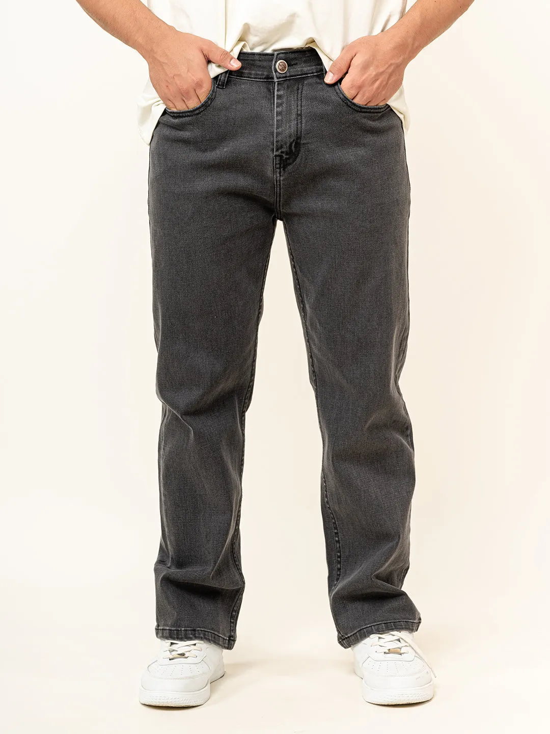 Grey Denim Baggy Plain Jeans