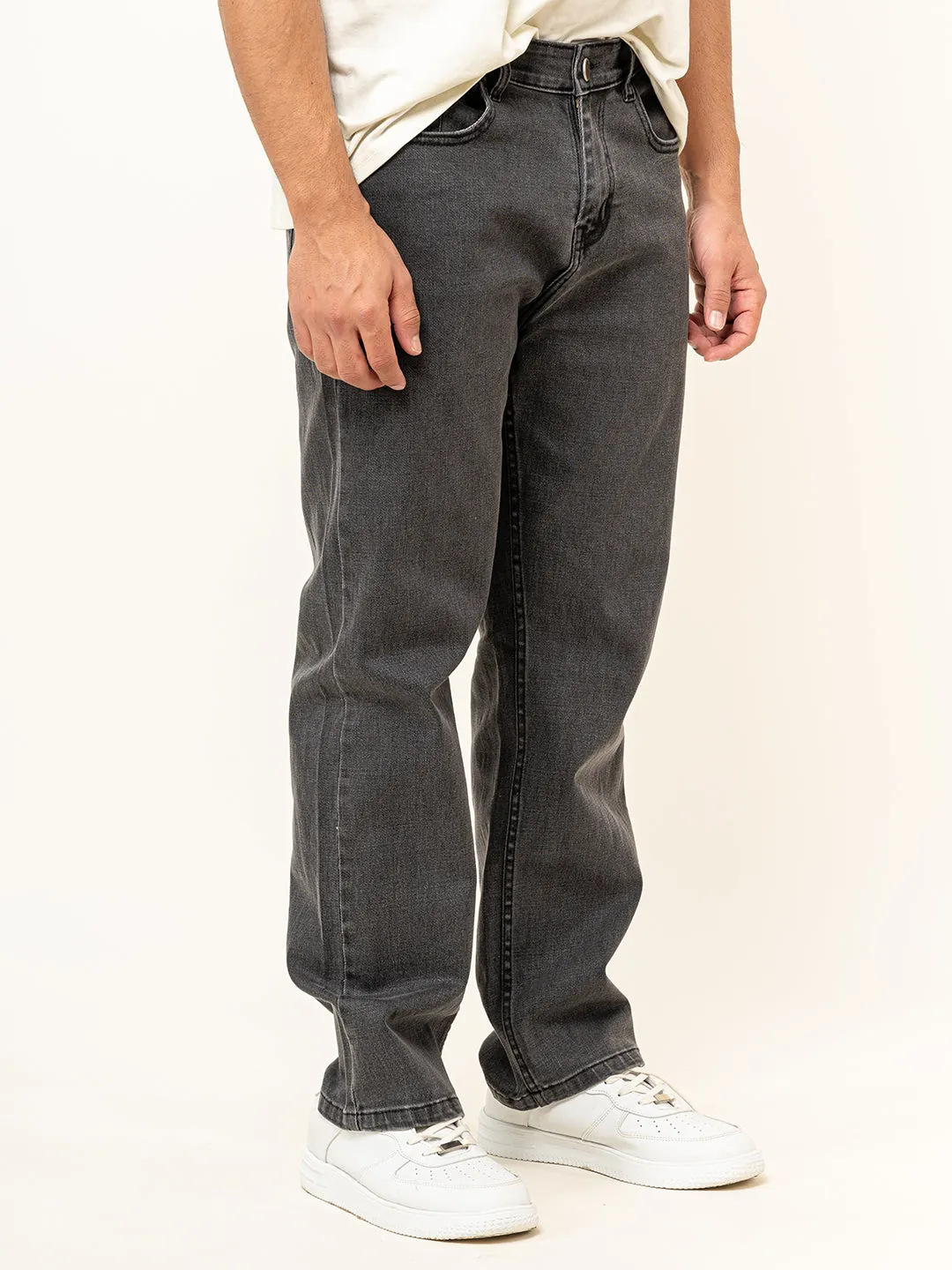 Grey Denim Baggy Plain Jeans